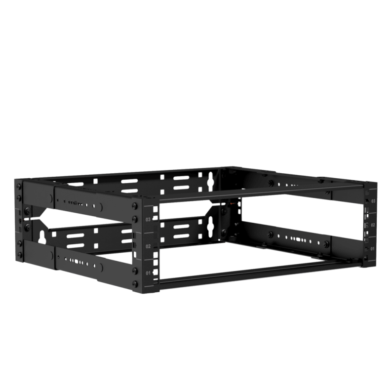 CAYMON OPR303A-B 19" in depth Justerbart open frame rack - 3U - 300 ~ 450mm (Sort)