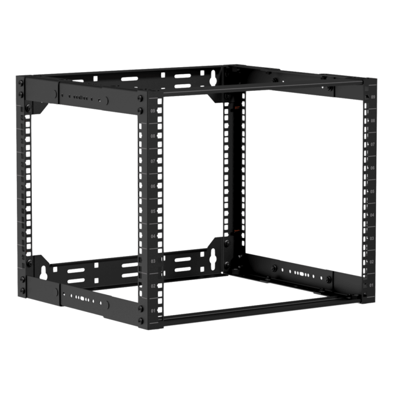 CAYMON OPR309A-B 19" in depth Justerbart open frame rack - 9U - 300 ~ 450mm (Sort)