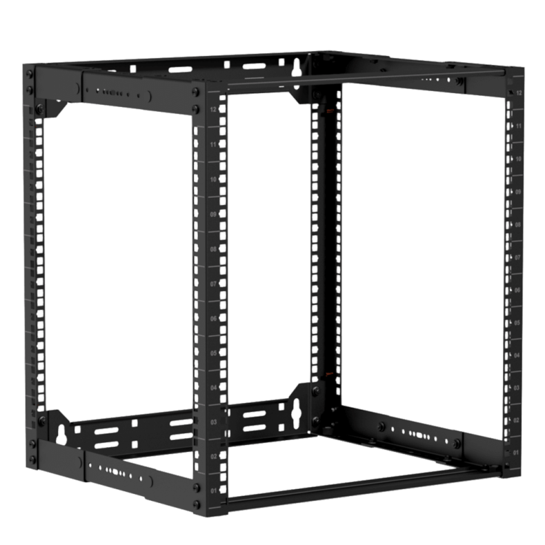 CAYMON OPR312A-B 19" in depth Justerbart open frame rack - 12U - 300 ~ 450mm (Sort)