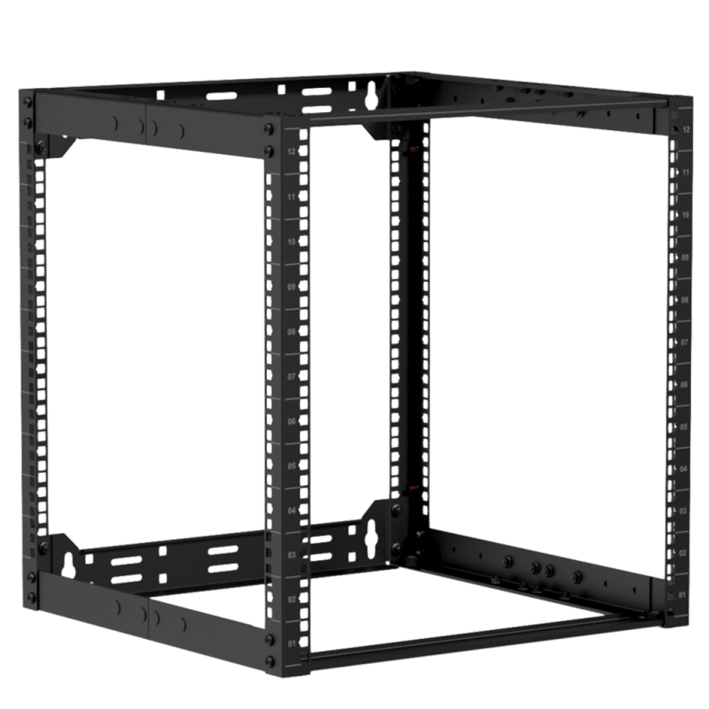 CAYMON OPR512A-B 19" in depth Justerbart open frame rack - 12U - 500 ~ 700 mm (Sort)